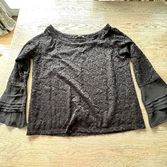 Rose & Olive Tops - Rose and Olive Black lace with bell ruffle sleeves